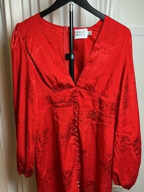 NWT Hello Molly Red Floral Jacquard Long Sleeve Mini Dress